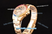 Rolex Daytona Chronograph Miyota OS20 Quartz Gold Case/Strap with Colorful Diamond Bezel and Black Dial