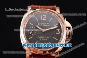 Panerai PAM 511 Luminor Marina 8 Days Oro Rosso Clone P.5000 Manual Winding Rose Gold Case with Brown Dial Brown Leather Strap and Arabic Number Markers (ZF)