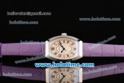 Franck Muller Chronometro Miyota Quartz Steel Case with Diamond Bezel Purple Leather Bracelet and Colorful Numeral Markers