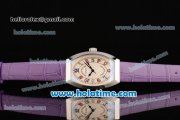Franck Muller Chronometro Miyota Quartz Steel Case with Diamond Bezel Purple Leather Bracelet and Colorful Numeral Markers Franck Muller Chronometro Miyota Quartz Steel Case with Diamond Bezel Purple Leather Bracelet and Colorful Numeral Markers
