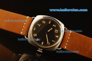 Panerai Radiomir Vintage 3646 Swiss ETA 6497 Manual Winding Steel Case with Black Dial and Orange Leather Strap