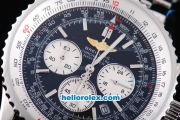 Breitling Navitimer working chronograph Quartz Movement with Black Dial and Silver Subdials-SS Strap