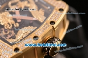 Richard Mille Tourbillon RM 057 Dragon Swiss ETA 2824 Automatic Yellow Gold&Diamonds Case with Black Rubber Strap and Gold Dragon Dial - 1:1 Original
