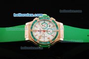 Hublot Big Bang Chronograph Swiss Valjoux 7750 Automatic Movement White Dial with Green Diamond Bezel and Rose Gold Stick Markers/ Arabic Numerals