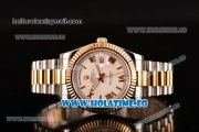 Rolex Day-Date II Asia 2813 Automatic Two Tone Case/Bracelet with White Dial and Gold Roman Numeral Markers