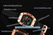 Richard Mille Tourbillon RM 057 Dragon Swiss ETA 2824 Automatic Rose Gold Case with Black Rubber Strap and Green Dragon Dial