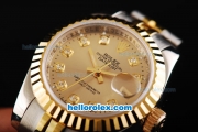 Rolex Datejust Oyster Perpetual Swiss ETA 2671 Automatic Movement Two Tone with Gold Dial and Diamond Markers - Lady Size