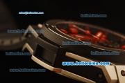 Hublot King Power Swiss Valjoux 7750 Automatic Steel Case with Skeleton Dial and Black Rubber Strap-Red Markers