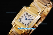 Cartier Tank Miyota Quartz Movement Gold Case with Diamond Bezel and Black Roman Marking-Lady Size