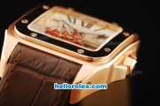 Cartier Santos 100 Swiss ETA 2671 Automatic Movement Rose Gold Case with Brown Leather Strap-1:1 Imitate