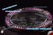 Hublot Big Bang Diamond Bezel Chronograph Quartz PVD Case with Black Dial and Pink Rubber Strap