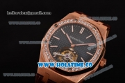 Audemars Piguet Royal Oak 41MM Swiss Tourbillon Manual Winding Rose Gold Case with Blue Dial Diamonds Bezel and Stick Markers (FT)