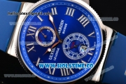 Ulysse Nardin Maxi Marine Automatic Movement Steel Case with Blue Dial and White Roman Numeral Marker-Blue Rubber Strap