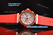 Hublot Big Bang Chronograph Miyota OS20 Quartz Rose Gold Case With Red Diamond Bezel White Dial and Orange Rubber Strap