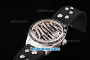 Rolex Datejust Automatic Movement ETA Case with Black Diamond Dial/Hour Marker and Black Diamond Bezel-Black Rubber Strap