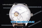 IWC Portugueser Tourbillon Hand-Wound Asia 2813 Automatic Steel Case with White Dial Black Leather Strap and Arabic Numeral Markers