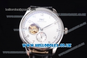 IWC Portugueser Tourbillon Hand-Wound Asia 2813 Automatic Steel Case with White Dial Black Leather Strap and Arabic Numeral Markers