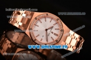 Audemars Piguet Royal Oak 33MM Miyota Quartz Rose Gold Case/Bracelet with White Dial Stick Markers and Diamonds Bezel (EF)