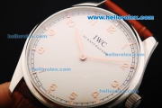 IWC Manual Winding Movement Steel Case with White Dial and Brown Leather Strap