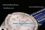 Breitling Galactic 36 Miyota Quartz Steel Case with Blue Leather Bracelet White Dial and Diamond Bezel