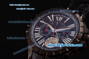 Roger Dubuis Excalibur Chronograph Miyota Quartz PVD Case with Black Dial and Black Leather Strap