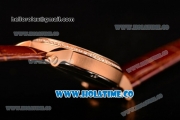 Cartier Rotonde De Miyota Quartz Rose Gold Case with White Dial Diamonds Bezel and Roman Numeral Markers