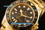 Rolex GMT-Master II Oyster Perpetual Automatic Full Gold with Black Dial and White Round Bearl Marking-Small Calendar