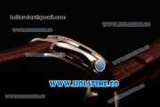 Rolex Cellini Asia Automatic Steel Case with Stick Markers Silver Dial and Brown Leather Strap - Diamonds Bezel