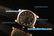 Rolex Cellini Swiss Quartz Steel Case with Black MOP Dial and Black Leather Strap-Diamond Markers
