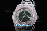 Rolex Day-Date Oyster Perpetual Automatic Full Diamond Bezel with Green and Diamond Dial,Roman Marking-Big Calendar