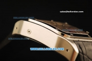 Cartier Santos 100 Swiss Valjoux 7753 Automatic Movement White Dial with Black Leather Strap