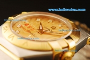 Omega Constellation Swiss ETA Quartz Movement Gold Dial with Diamond Markers and Two Tone Strap - Lady Model