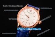 Rolex Cellini Time Asia 2813 Automatic Rose Gold Case with Beige Dial Blue Leather Strap and Stick Markers