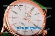 Rolex Cellini Time Asia 2813 Automatic Rose Gold Case with White Dial Green Leather Strap and Stick/Roman Numeral Markers