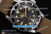 Rolex Submariner Vintage Asia 2813 Automatic Steel Case with Black Dial Army Green Nylon Strap and Dot Markers