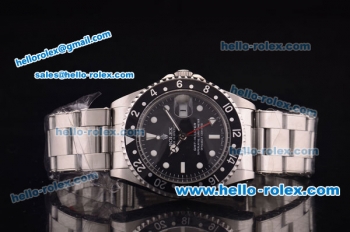 Rolex GMT Master Vintage Swiss ETA 2836 Automatic Black Bezel with Black Dial and Steel Bracelet-White Markers
