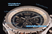 Breitling Bentley 6.75 Big Date Automatic Movement Silver Case with Black Dial and Honeycomb Bezel-SS Strap