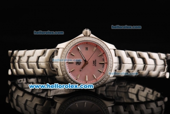 Tag Heuer Link 200 Meters Swiss Quartz Movement Full Steel with Pink Dial and Diamond Bezel-Lady Model