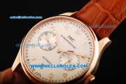 IWC Portuguese Automatic Movement Rose Gold Case with White Dial and Brown Leather Strap