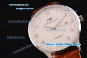 IWC Portuguese 2813 Automatic Steel Case with Silver Numeral Markers Brown Leather Strap and White Dial