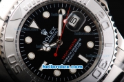 Rolex Yacht-Master Oyster Perpetual Chronometer Automatic with White Bezel,Black Dial and White Round Bearl Marking-Small Calendar