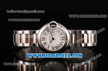 Cartier Ballon Bleu De Small Swiss Quartz Rose Gold/Steel Case with Silver Dial Two Tone Bracelet and Roman Numeral Markers