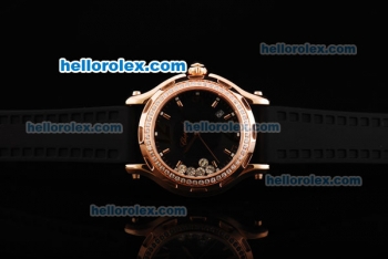 Chopard Happy Sport Quartz Movement Rose Gold Case with Black Dial and Diamond Bezel