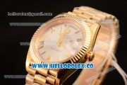 Rolex Day-Date Clone Rolex 3235 Automatic Yellow Gold Case with Silver Dial Roman Numeral Markers and Yellow Gold Bracelet (CF)