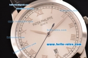 Patek Philippe Calatrava Swiss ETA 2824 Automatic Stainless Steel Case with Black Leather Strap and White Dial Roman Markers