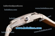 Audemars Piguet Royal Oak Ladies Swiss Quartz Steel/Diamond Case with White Leather Bracelet and White Dial - 1:1 Original