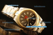 Rolex Datejust II Swiss ETA 2836 Automatic Full Steel with Yellow Gold Bezel and Black Dial-Stick Markers/Two Tone Strap