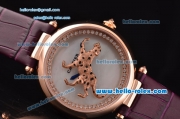 Cartier Le Cirque Animalier de Cartier Swiss Quartz Rose Gold Case with White MOP Dial and Purple Leather Strap