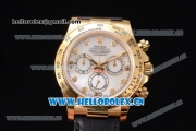 Rolex Cosmograph Daytona Clone Rolex 4130 Automatic Yellow Gold Case with White Dial Diamonds Markers and Black Leather Strap (EF)