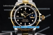 Rolex Submariner Clone Rolex 3135 Automatic Two Tone Case/Bracelet with Black Dial and Dot Markers PVD Bezel (BP)